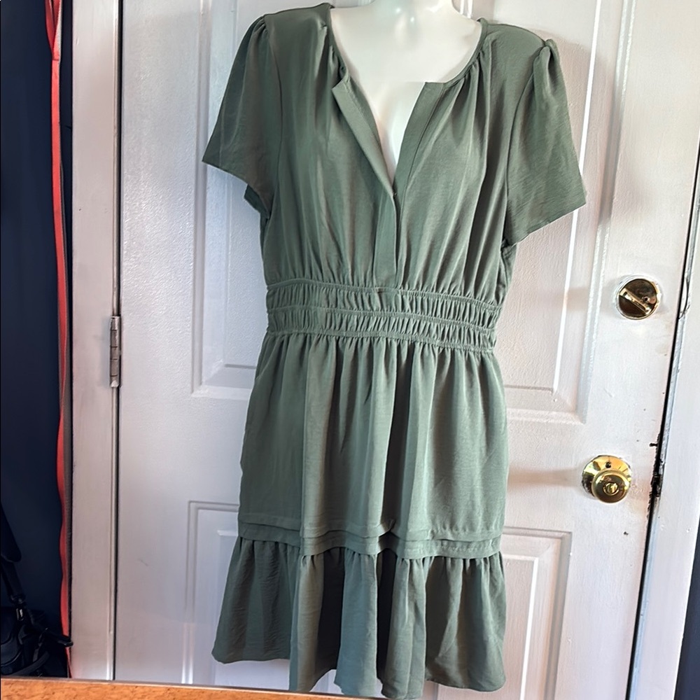 NWOT Rachel Zoe Green Smocked Flutter Sleeve Sundress Sz L
